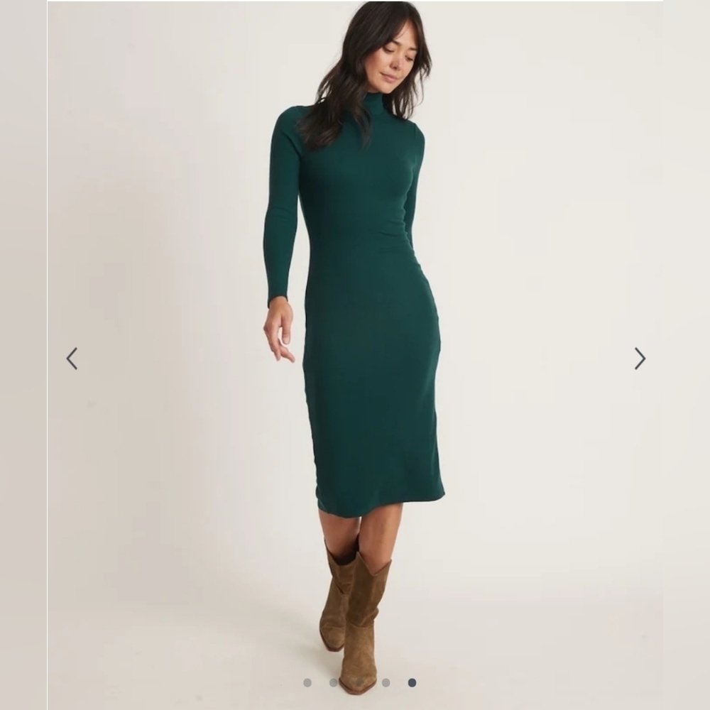 Marine Layer Lexi Rib Turtleneck Midi Dress Ponderosa Pine